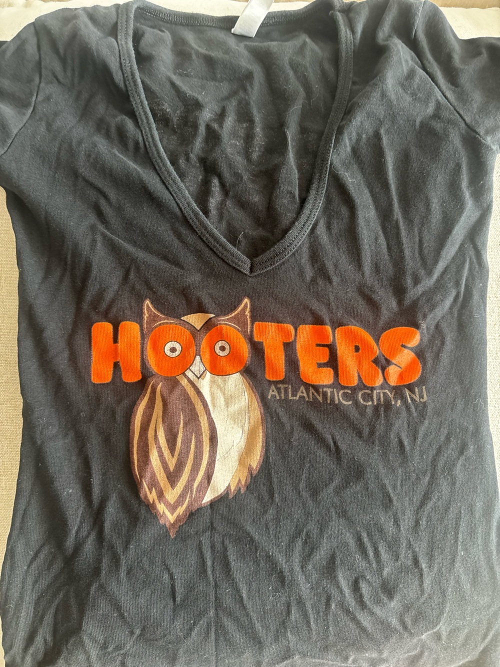 Hooters Black Top with Orange Logo and Owl Graphic